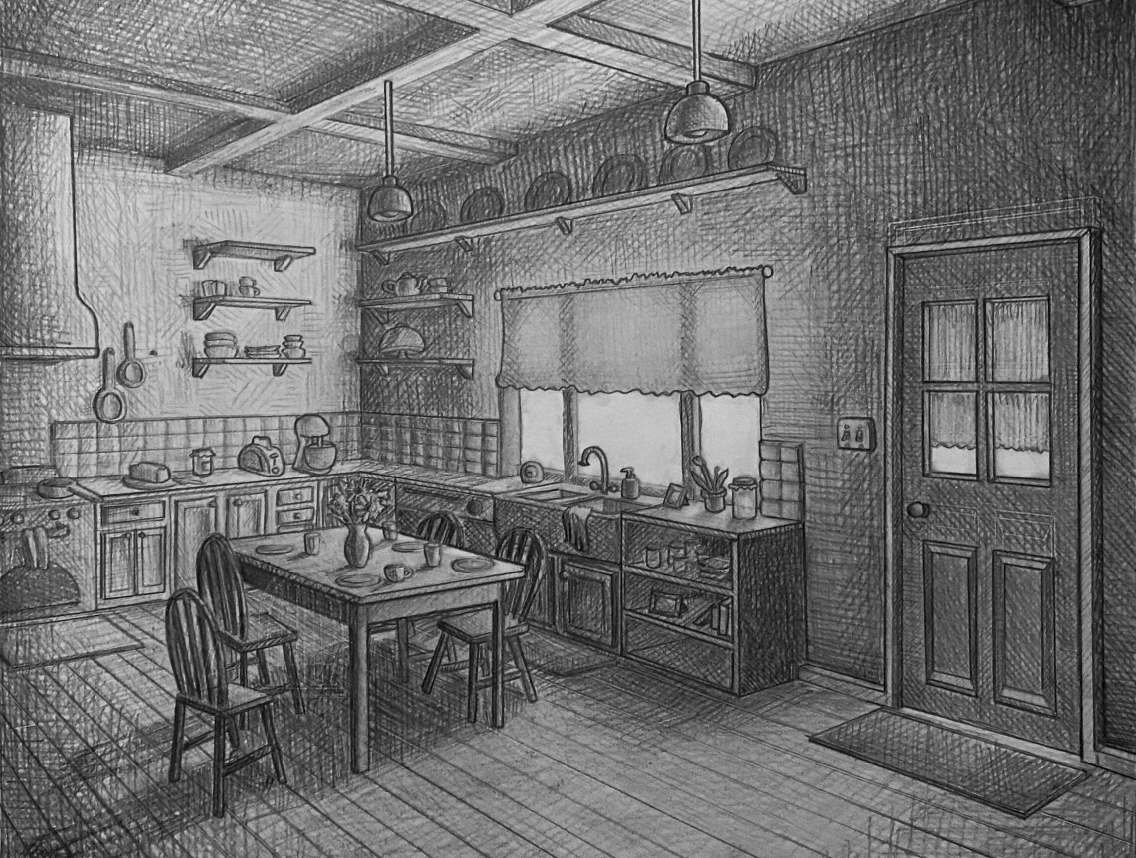 Concept art for a typical suburban family-kitchen