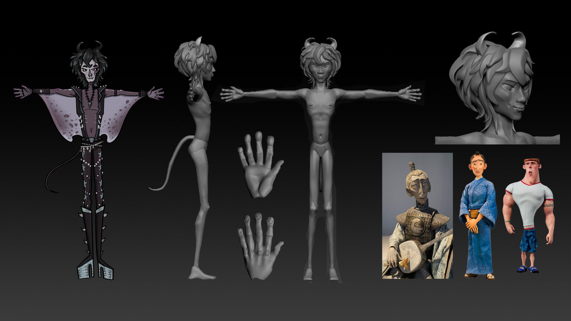 Final anatomy sculpt with concept and references