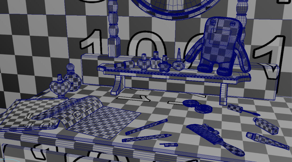 Low-poly wireframe and UVs in Maya