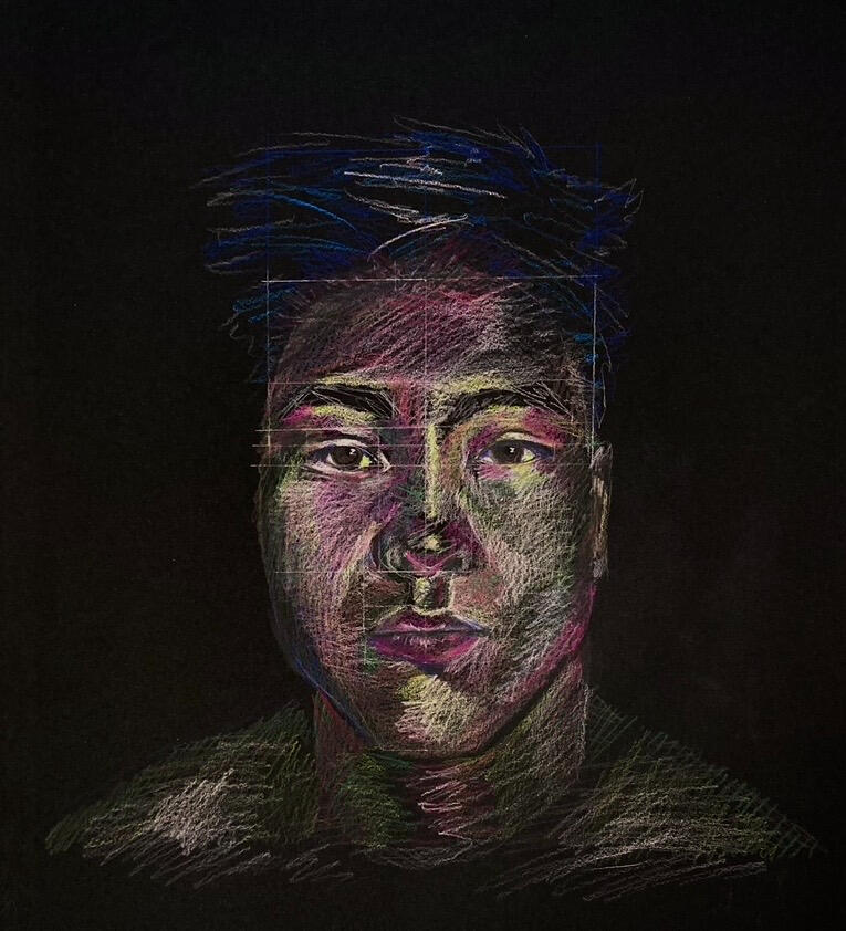 Pastel portrait on black paper