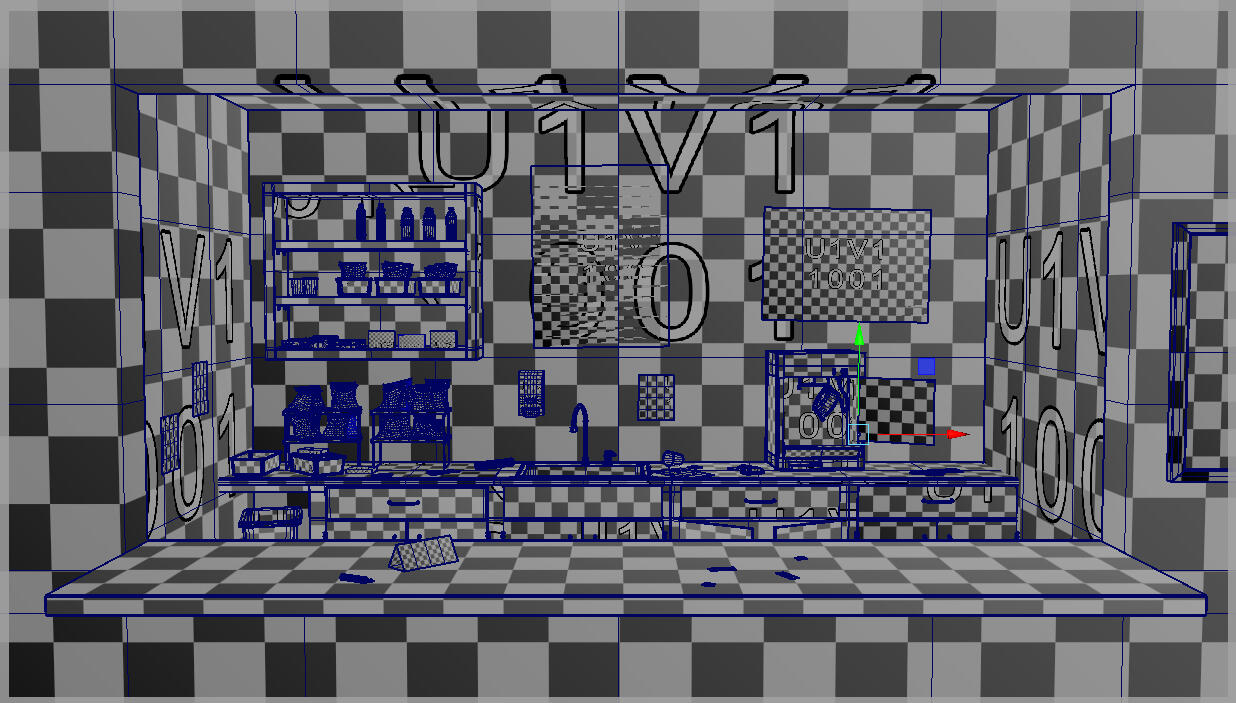 Low-poly wireframe and UVs in Maya