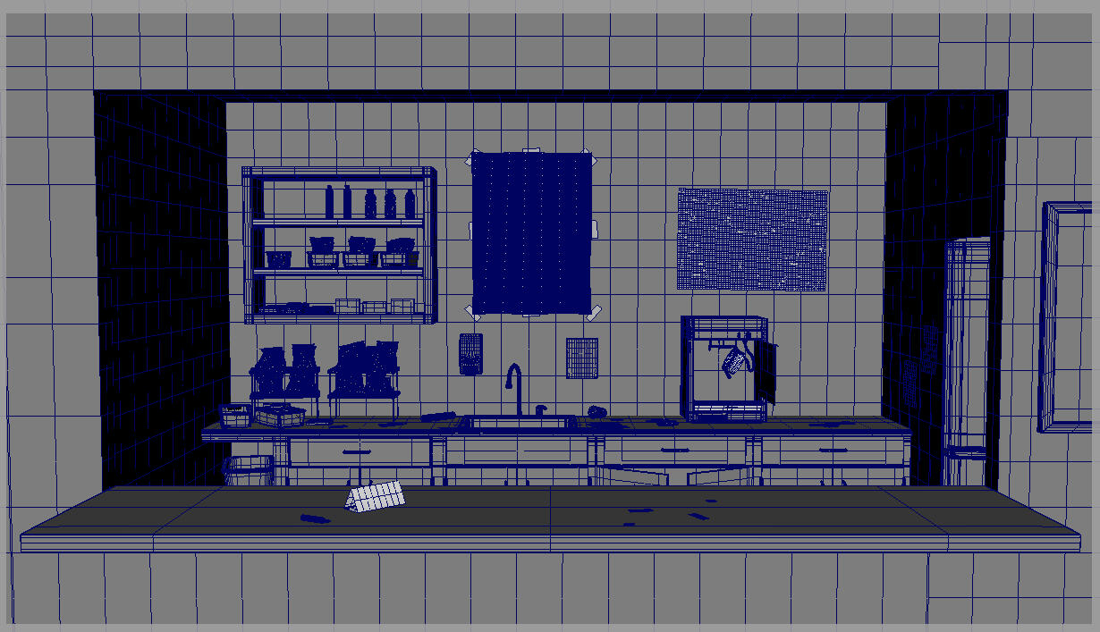 High-poly wireframe in Maya
